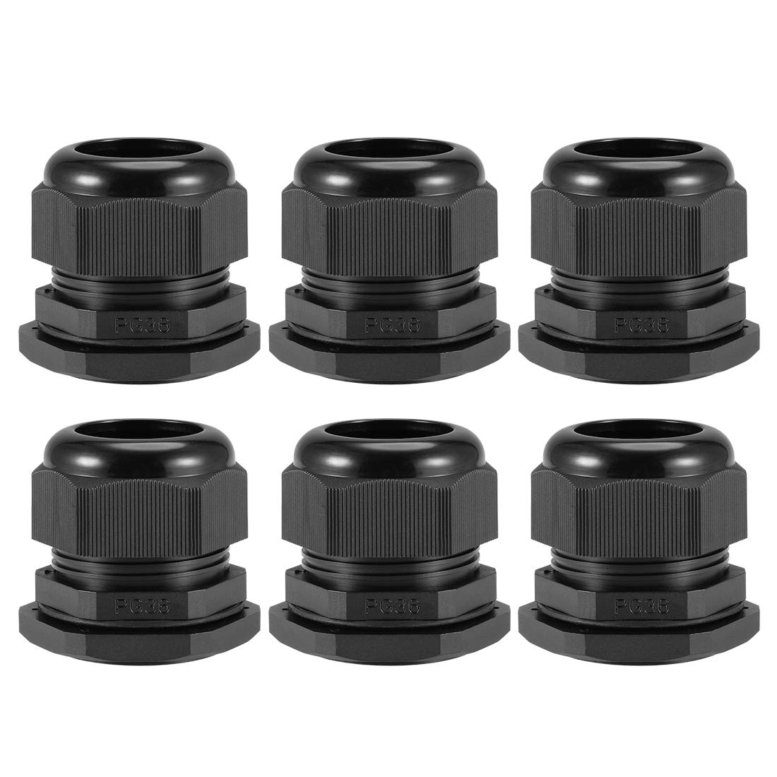 sourcing map PG36 Cable Gland 22mm-32mm Wire Hole Waterproof Nylon Joint Adjustable Locknut with Washer Black 6pcs