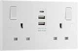 BG Electrical 15W Double Switched USB Socket with Type A and Type C USB Ports view 1
