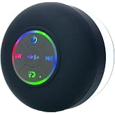 Mini Bluetooth Shower Speaker Black, Silicone Suction Cup Portable Speaker with LED Lights, IPX4 Waterproof, Built in Mic, for Bathroom Kitchen Outdoors, Ideal Gifts (Black)