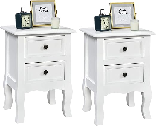 Amazon Com White Nightstand Set Of 2 With 2 Drawers Small Modern Kid S Nightstand For Bedroom Living Room Home Wood Mid Century Beside Table 13 7l X 12w X 20h Kitchen Dining