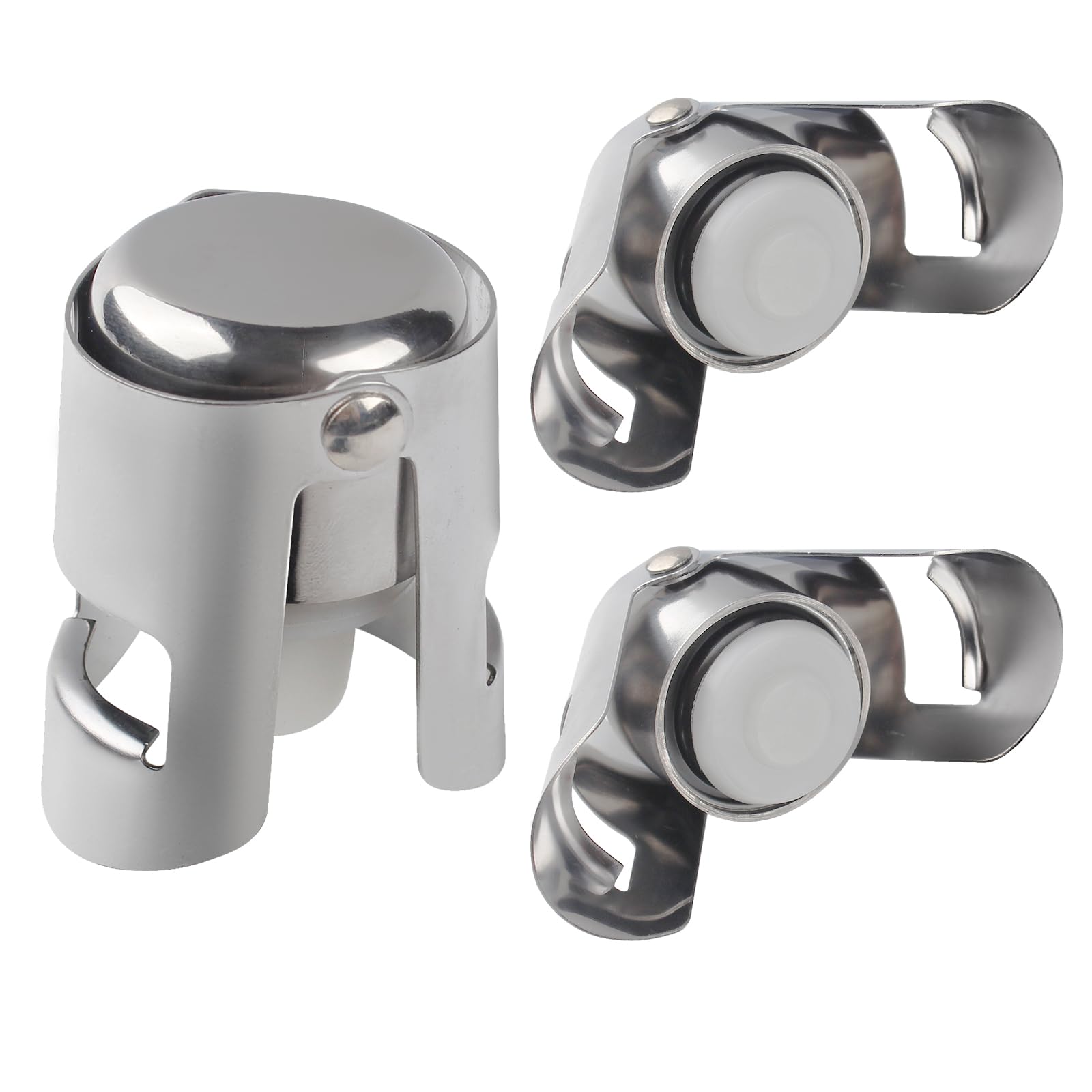 3Pcs Stainless Steel Champagne Stopper, Silver Leak Proof Prosecco Stopper Corks, Reusable Sparkling Wine Bottle Stopper, Vacuum Champagne Saver Plug, Bubble Retaining Saver Sealer for Wedding Gift