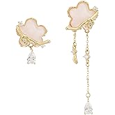 SIXFOX Pink Flower Earrings For Women Trendy 925 Sterling Silver Dangle Drop Earrings CZ Hypoallergenic Jewelry Gifts For Her