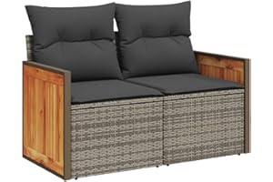 vidaxl 2-Seater Garden loveseat - Grey Poly Rattan Outdoor Sofa with Cushions and Waterproof Storage; Modular Balcony/Patio F