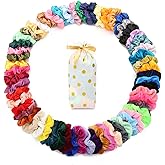 60 Pcs Soft Velvet and Satin Scrunchies for Girls and Women - Silk Elastic Hair Ties and Accessories With Gift Bag