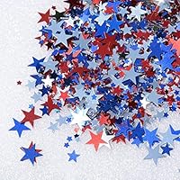 Mefuny 150 g Metallic Star Confetti Star Table Confetti Foil Star Patriotic Confetti for 4th of July Independence Day Party Decoration, Red, Silver and Blue