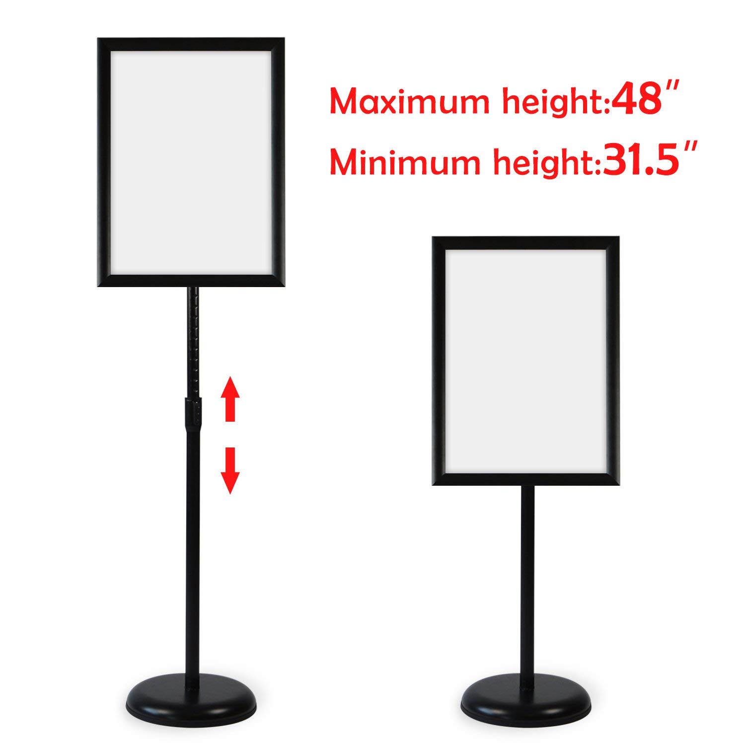 Klvied Heavy Duty Pedestal Poster Sign Stand, Adjustable Aluminum 11" x 17" Black Floor Standing Sign Holder for Both Vertical and Horizontal View, 2 Pack