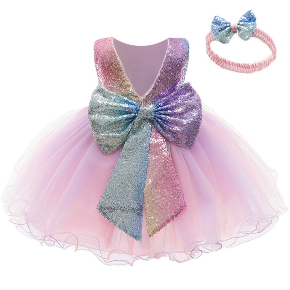 Photo 1 of WZSYGDTC Toddler Girl Sequins Bow Dresses Baby Little Girls Tulle Lace Party Ball Gown Dress (PinkPurple,120)