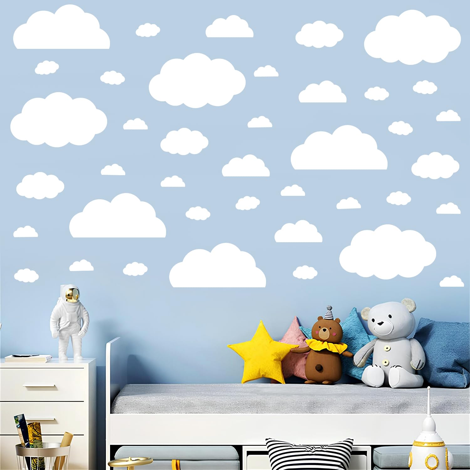 AOWDIAO Cloud Wall Decals - 40 Peel and Stick Clouds Stickers - Assorted Shapes and Sizes for Nursery, Bedroom, Classroom Decor