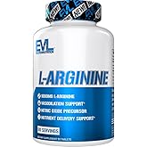 Evlution Nutrition L-Arginine - Supports Vasodilation & Nutrient Delivery - Nitric Oxide Precursor - 1000mg L-Arginine Per Serving - Promotes Muscle Pumps - Gluten Free - Non-GMO - 90 Servings