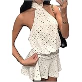MakeMeChic Women's Polka Dots Mini Dresses Y2k Ruffle Tie Backless Halter Dress