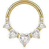 FINE4U 1PC ASTM F136 Titanium Heart Septum Nose Ring Daith Hoop 16G 8mm 10mm