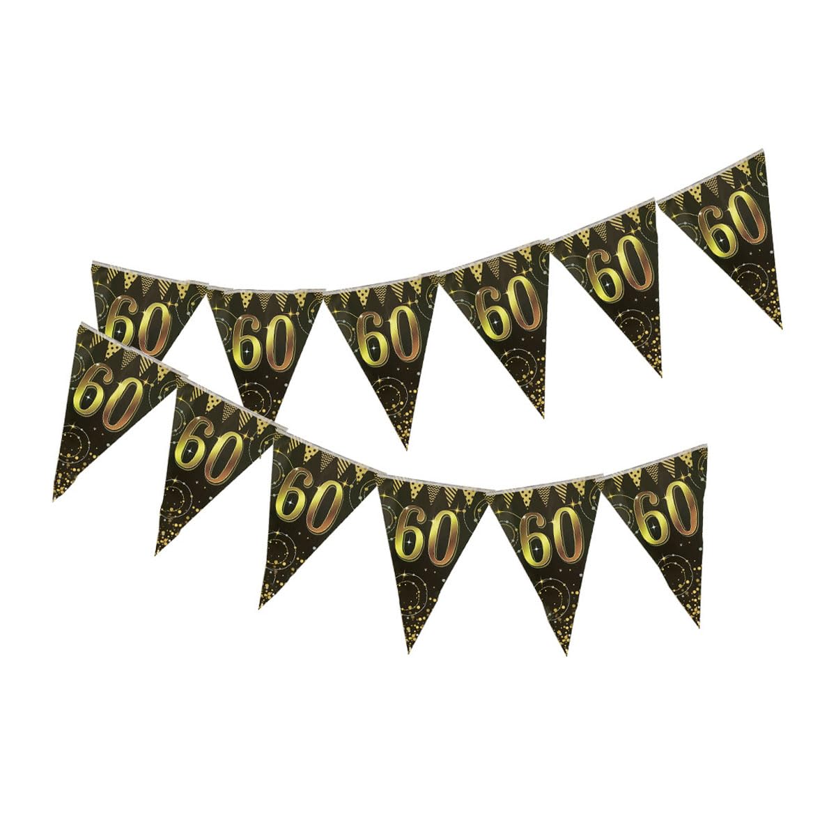 VGRDTW 60th Birthday Banner, 60th Birthday Decorations - 36 Pieces Black And Gold Bunting Flags, Happy Anniversary Party Decoration Supplies