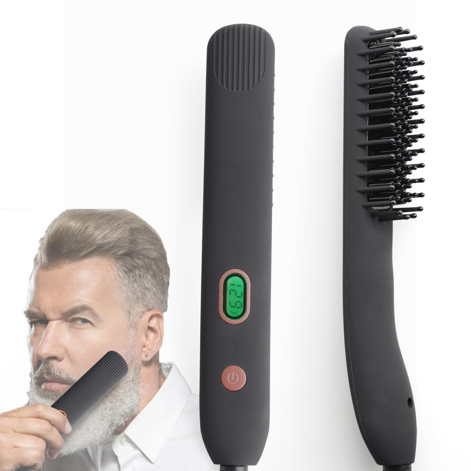 BenRich Beard Straightener, Anti-Scald Beard Straightening Comb, Ceramic & Ionic Heated Hair Straightener Brush Great Birthday Christmas Gifts for Men, Adjustable Temperatures LCD Display ℉/ ℃