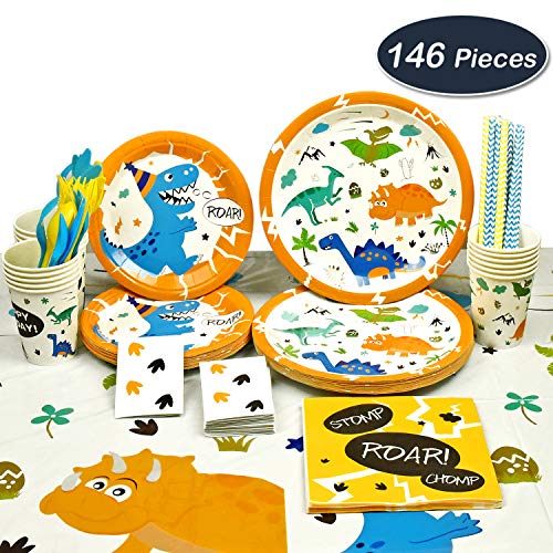 WERNNSAI Dinosaurier Geschirr Set - Partyzubehör für Jungs Kinder Geburtstag Baby Shower EnthältTischdecke Servietten… – Bild 7