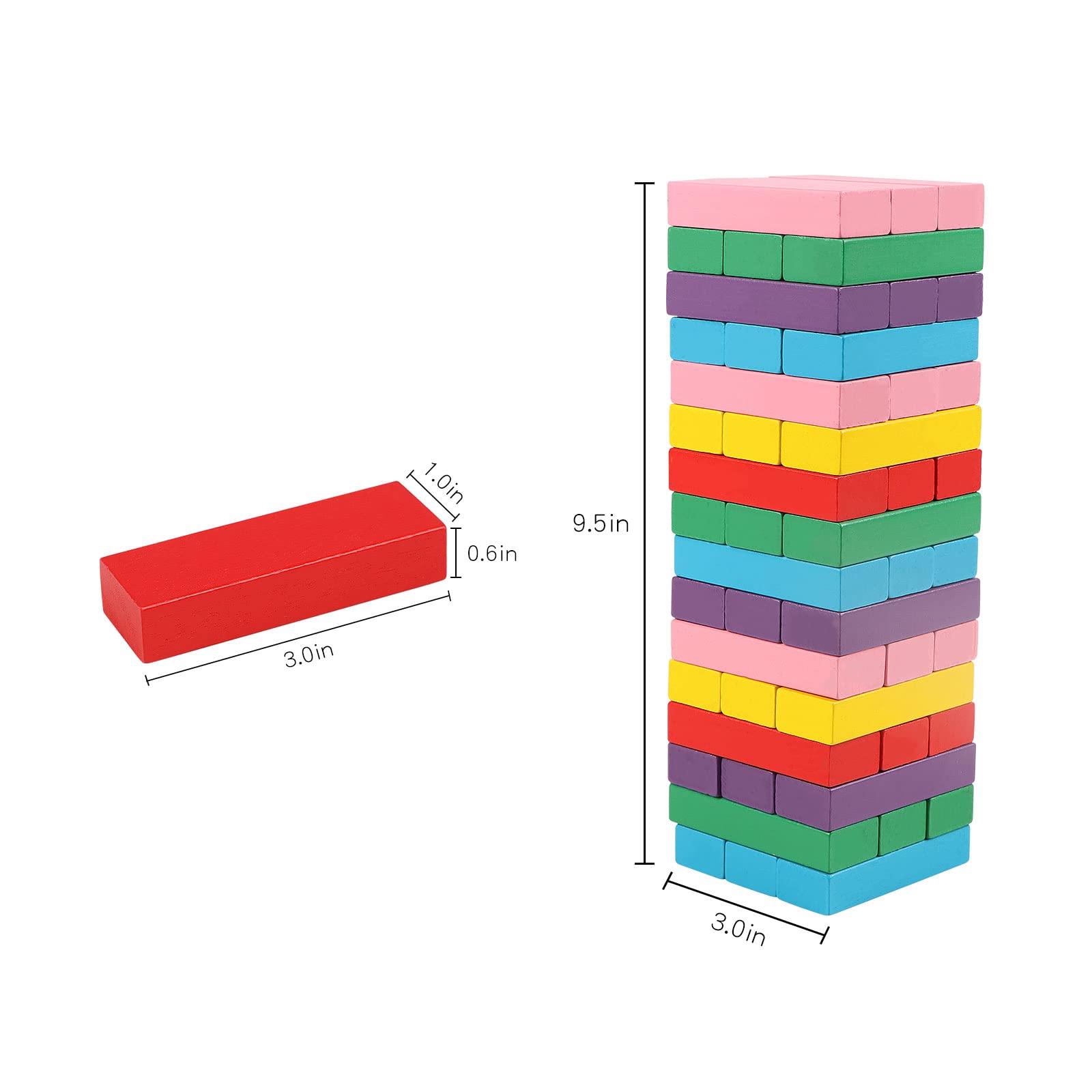 Wooden Blocks Stacking Games, 48PCS Tumbling Stacking Blocks Game for Kids and Families, Wood Colorful Balancing Blocks Montessori Toys for Kids with Storage Bag