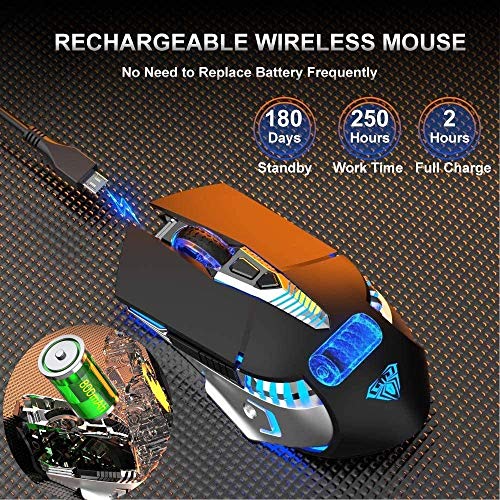 Bluetooth Mouse, Rechargeable Wireless Mouse with Side Button, Multi-Device(3-Mode:BT5.0/3.0 + 2.4Ghz), 7 Color LED Lights, Ergonomic Gaming Mice for PC Computer Laptop Mac Tablet(Black - Mute)