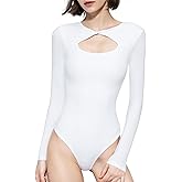 PUMIEY Women's Knot Front Long Sleeve Bodysuit Crew Neck Body Suits Sexy Tops Smoke Cloud Pro Collection