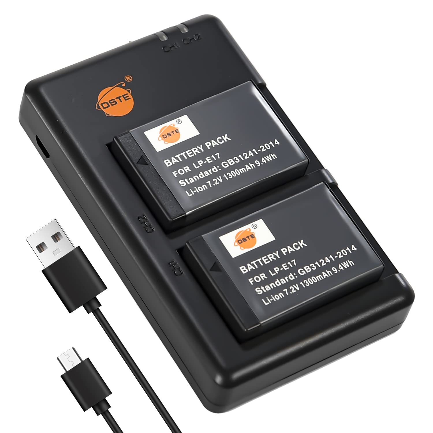 DSTE 2PCS LP-E17 (1300mAh/7.2V) Battery Charger Set Compatible with Canon EOS RP R10 M3 M5 77D 750D 760D 8000D 9000D Kiss X8i Rebel T6i T6s T8i T7i