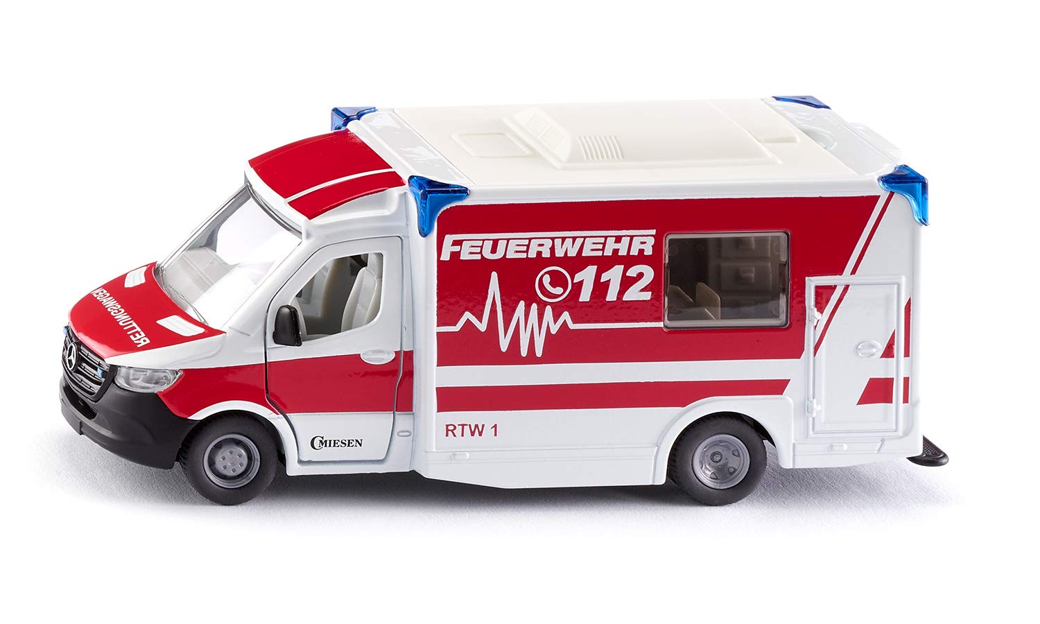 siku 2115, Mercedes-Benz Sprinter Miesen type C Ambulance, 1:50, Metal,Plastic, Red,White, Removable roof, Incl. stretcher and spine board