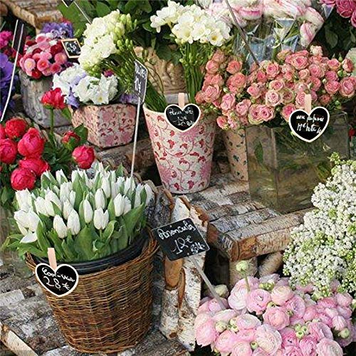 D-Worthy Pack of 24 Heart-Shape Wooden Mini Chalkboard Signs with Clip, Erasable Chalkboard Label Clips Message Memo Boards Clips - Thumbnail 3