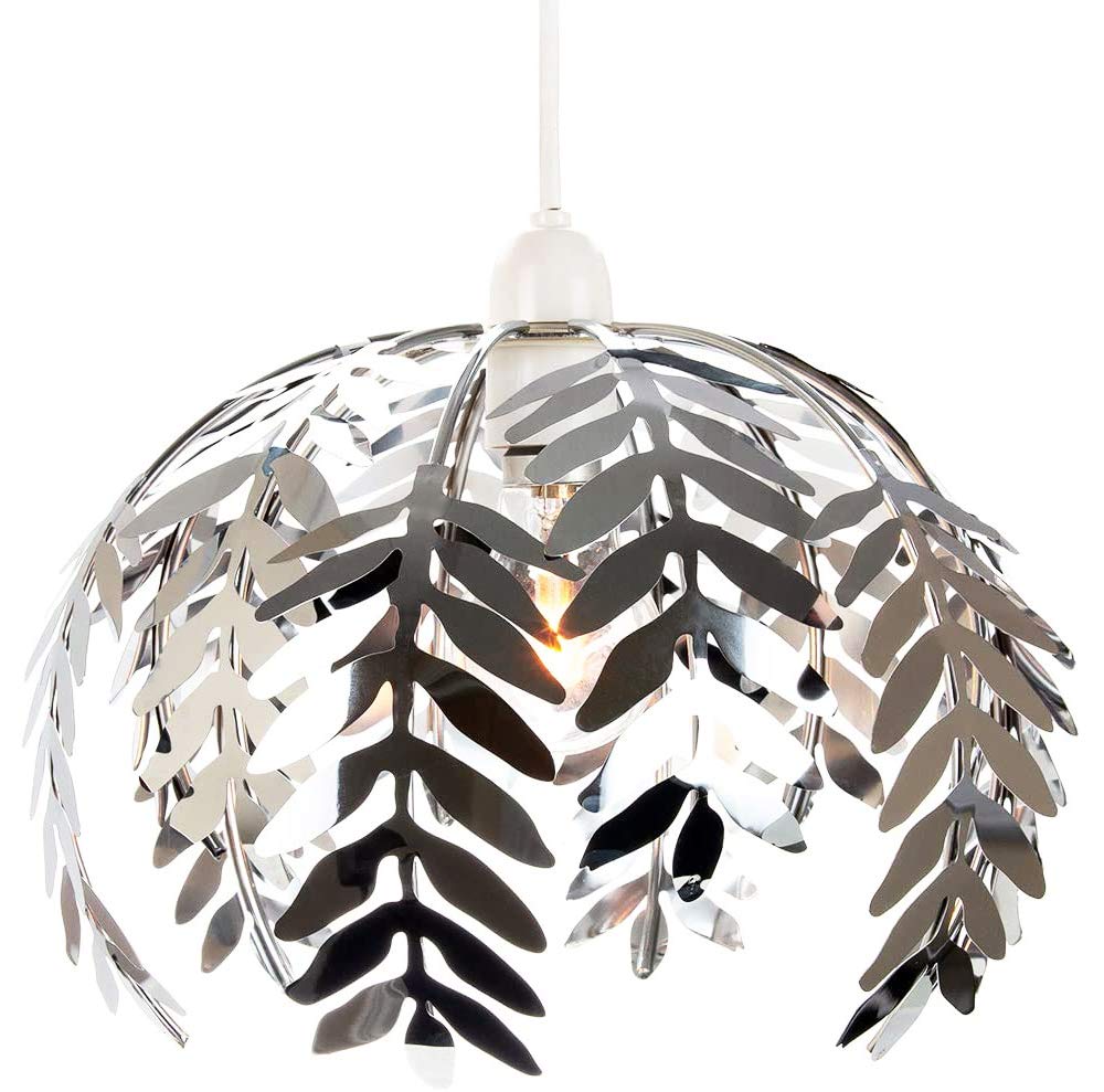 Traditional Fern Leaf Designed Ceiling Pendant Light Shade in Silver Chrome Finish | 28cm Diameter | Quality Made Product by Happy Homewares