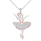 Helonley Ballerina Ballet Necklace for Women - 925 Sterling Silver CZ Ballet Necklace Rose Gold-plated Zircon Cute Dancing Necklaces Hypoallergenic Jewelry Gifts