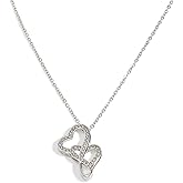 JTV Silver-Tone Double Heart Pendant Necklace for Women - Adjustable Chain with White Crystals - Tarnish-Resistant, Elegant Sliding Design - Romantic Gift for Anniversary or Birthday - 22.5"