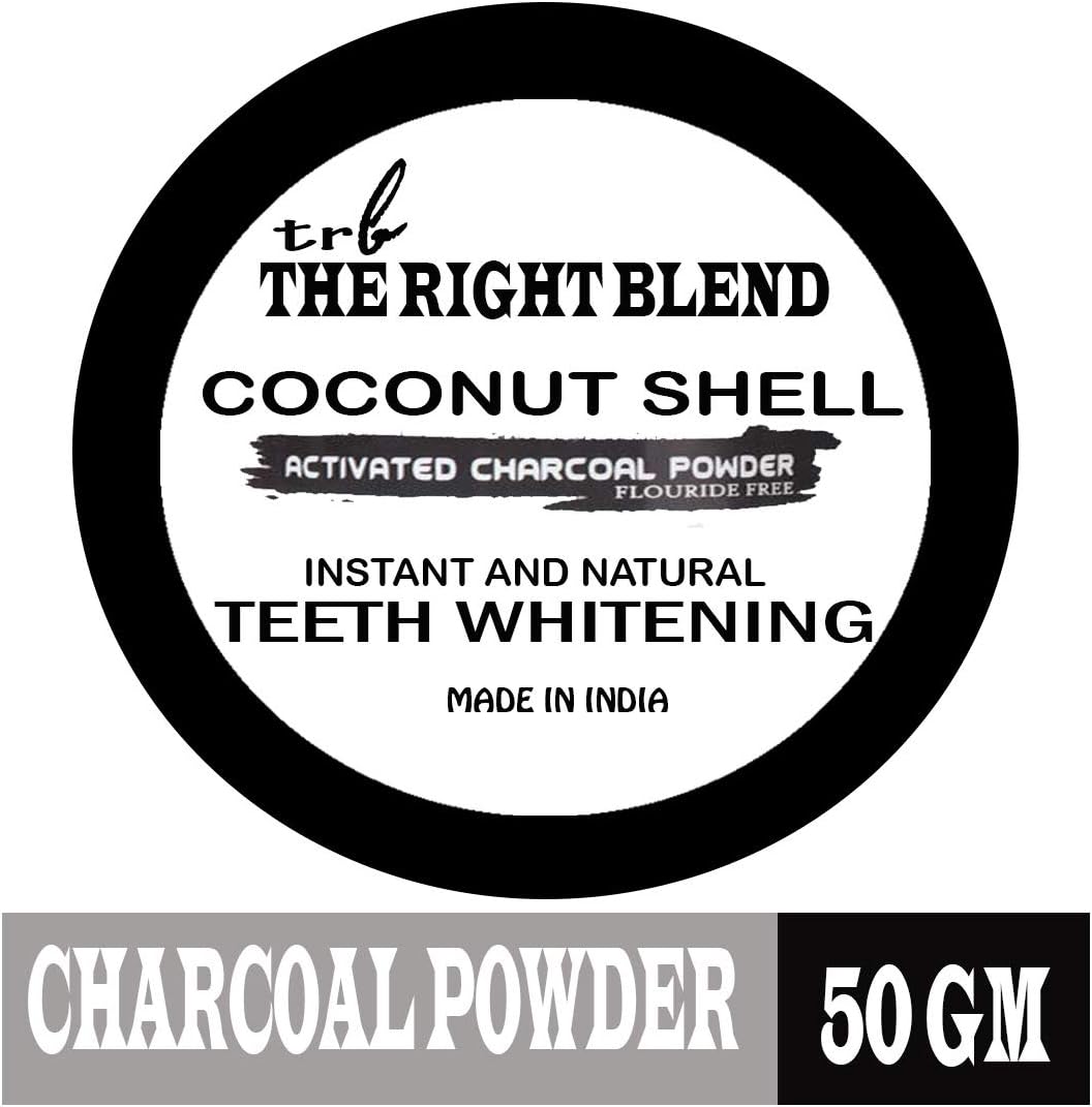 TRB Activated Charcoal Teeth Whitening Powder - Enamel Safe instant Teeth Whitener - Suitable for Sensitive teeth - spearmint flavour - 50 grams
