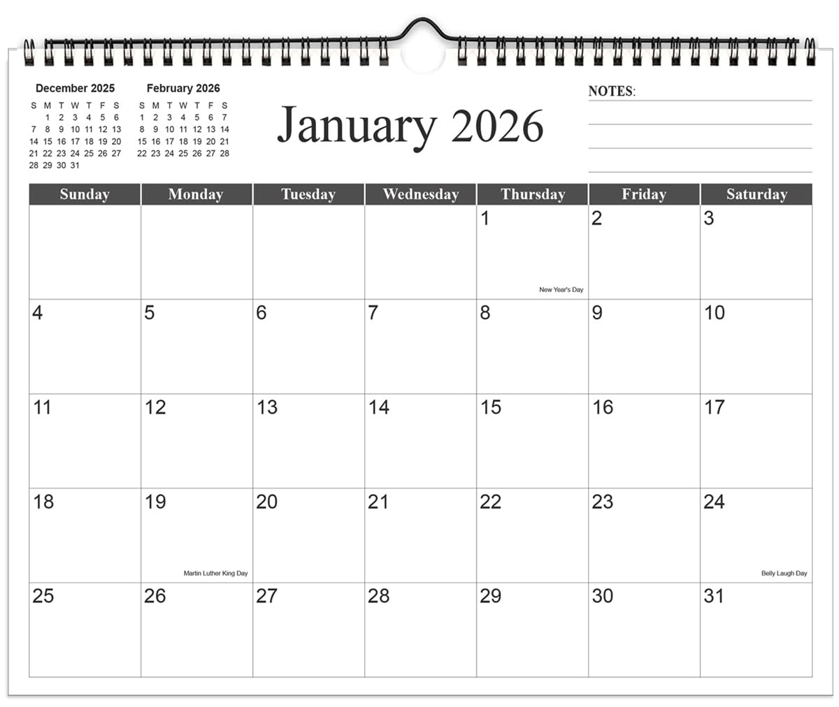 Photo 1 of 2026 Calendar - 2026 Wall Calendar from January 2026 to December 2026, 2026 Wall Hanging Calendar Planner with Thick Paper, 12" x 14.5", Black