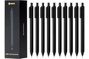 Kaco PURE Gel Pens 0.5mm Fine Point Black Ink 10 Count, Quick Dry Smooth Writing, Aesthetic Office Supplies Refillable Retractable Low Center of Gravity