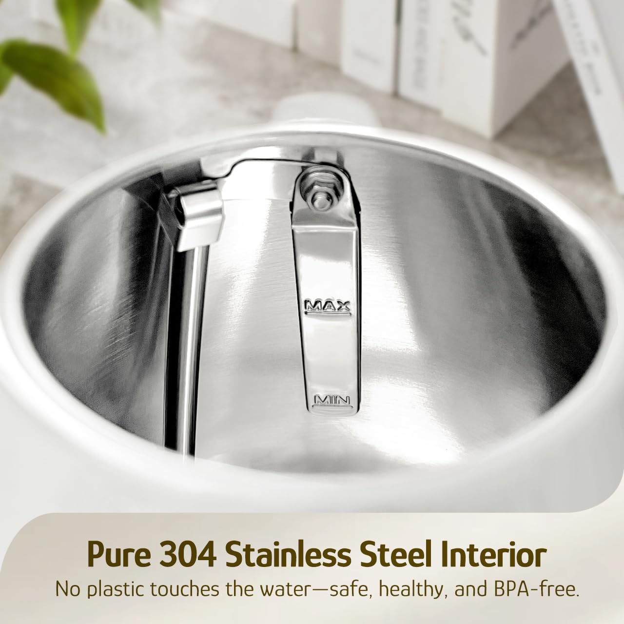 Hazel Quinn Hervidor eléctrico retro - Tetera de 1,7 litros / 57,5 ​​onzas con termómetro, totalmente de acero inoxidable, 1200 vatios de ebullición rápida, sin BPA, inalámbrico, apagado automático - Blanco perla