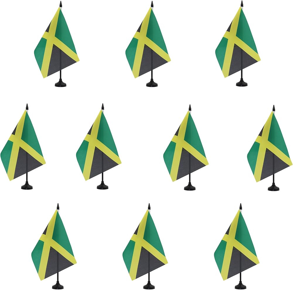 AZ FLAG Set of 10 Jamaica Table Flags 5x8 inches 21x14 cm with 10" Pole