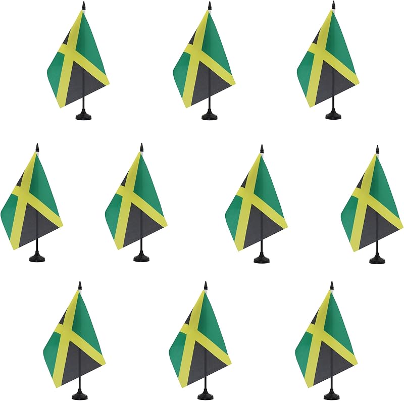 AZ FLAG Set of 10 Jamaica Table Flags 5x8 inches 21x14 cm with 10" Pole