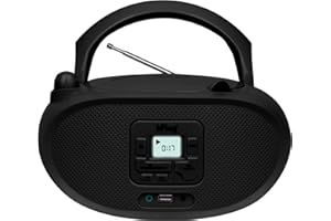 hPlay Gummy GC04B Portable CD Player Boombox with Digital Tunning FM Stereo Radio Kids CD Player Bluetooth USB LCD Display, Front Aux-in Port and Headphone Jack, Supported AC or Battery Powered- Black