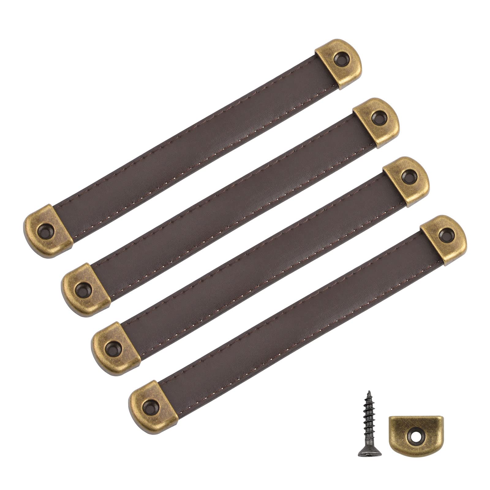 INCREWAY Leather Drawer Pulls Heavy Duty 4 Pack Dark Brown Trunk Leather Handles Vintage Heavy Duty Furniture Pulls 7"