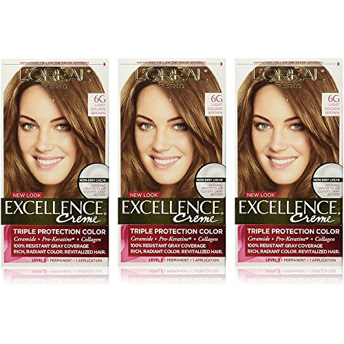 L'Oreal Paris Excellence Creme Hair Color, 6 Light Golden Brown (3 Count)