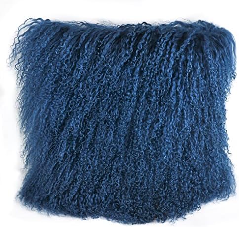 100% Real Mongolian Sheepskin Wool Cushion and Pillow Insert Included Home Decoration For Living Room Bedroom 16"X16" 18"X18" 20"X20" (blue, 16X16)