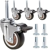 JGJC 2" Non-Marking Rubber Caster Wheels 4-Pack, 5/16"&times;1-1/2" M8 Stem | Super Quiet &amp; Smooth Rolling, Safety Locking Brake | Small Furniture Casters Set of 4 Heavy Duty | Safe for Hardwood Floors