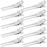 Wobe Double Prong Pin Curl Clips, 50Pcs 1.8" Metal Alligator Hair Clips | Rust Resistant Duck Billed Hair Clips Salon Styling Sectioning Clips for Curling, Makeup, Barber/DIY (Silver)