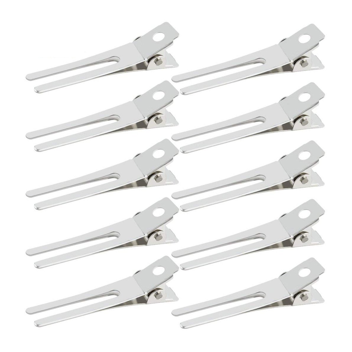 Photo 1 of 50pcs Hairdressing Double Prong Curl Clips, Wobe 1.8" Setting Section Hair Clips Metal Alligator Hairpins for Bow Great Pin Clip, Styling Salon, Barber (Silver)