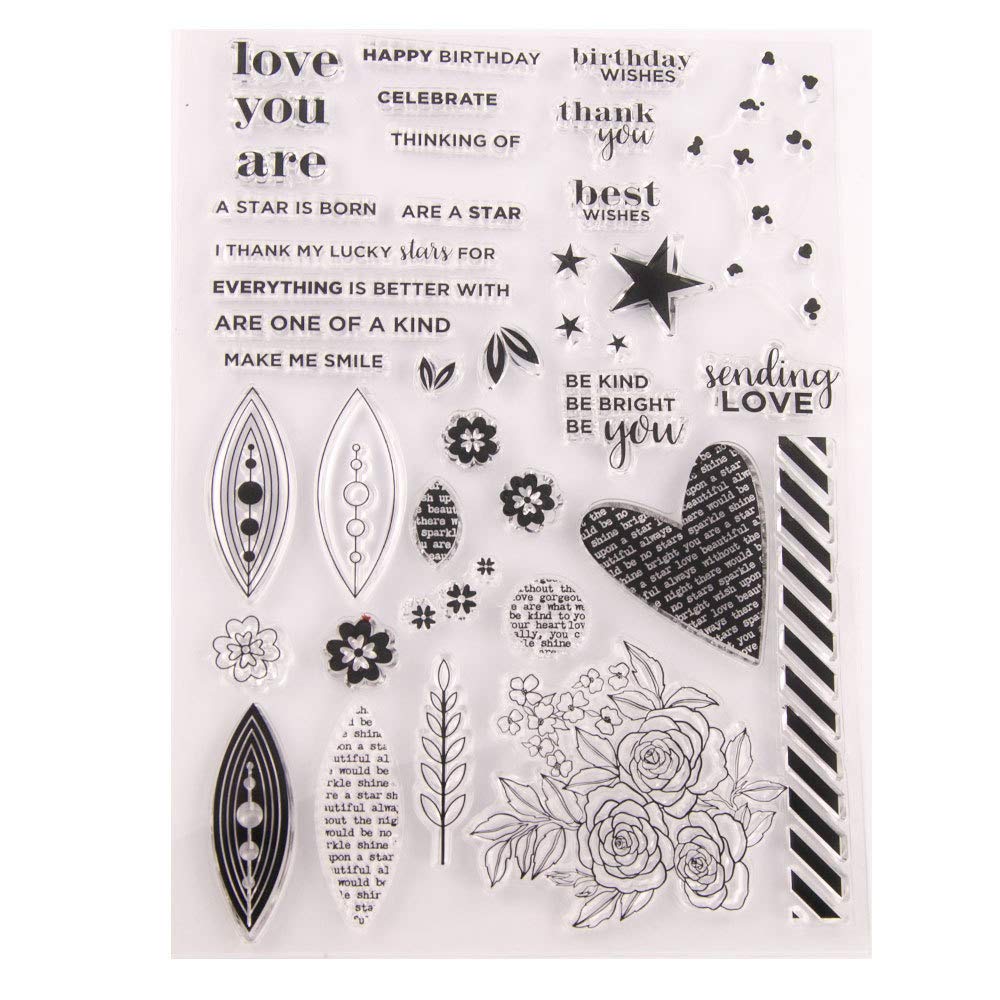 arriettycraft Sentiment Verses Star Sending Love Birthday Wishes Leaves Flowers Lucky Star Clear Stamps for Card Making Decoration and DIY Scrapbooking Rubber Stamps for Crafts