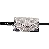 Women Mini Rhinestone Envelope Flap PU Leather Fanny Pack Waist Bag Clutch Cell Phone Pouch Purse