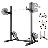 Garvee Squat Rack for Home Gym, Bench Press Rack with Push-up Bars | 21 Height &amp; 14 Width Adjustable Positions, Heavy-Duty Half Rack with Weight Plate Storage for Strength Training