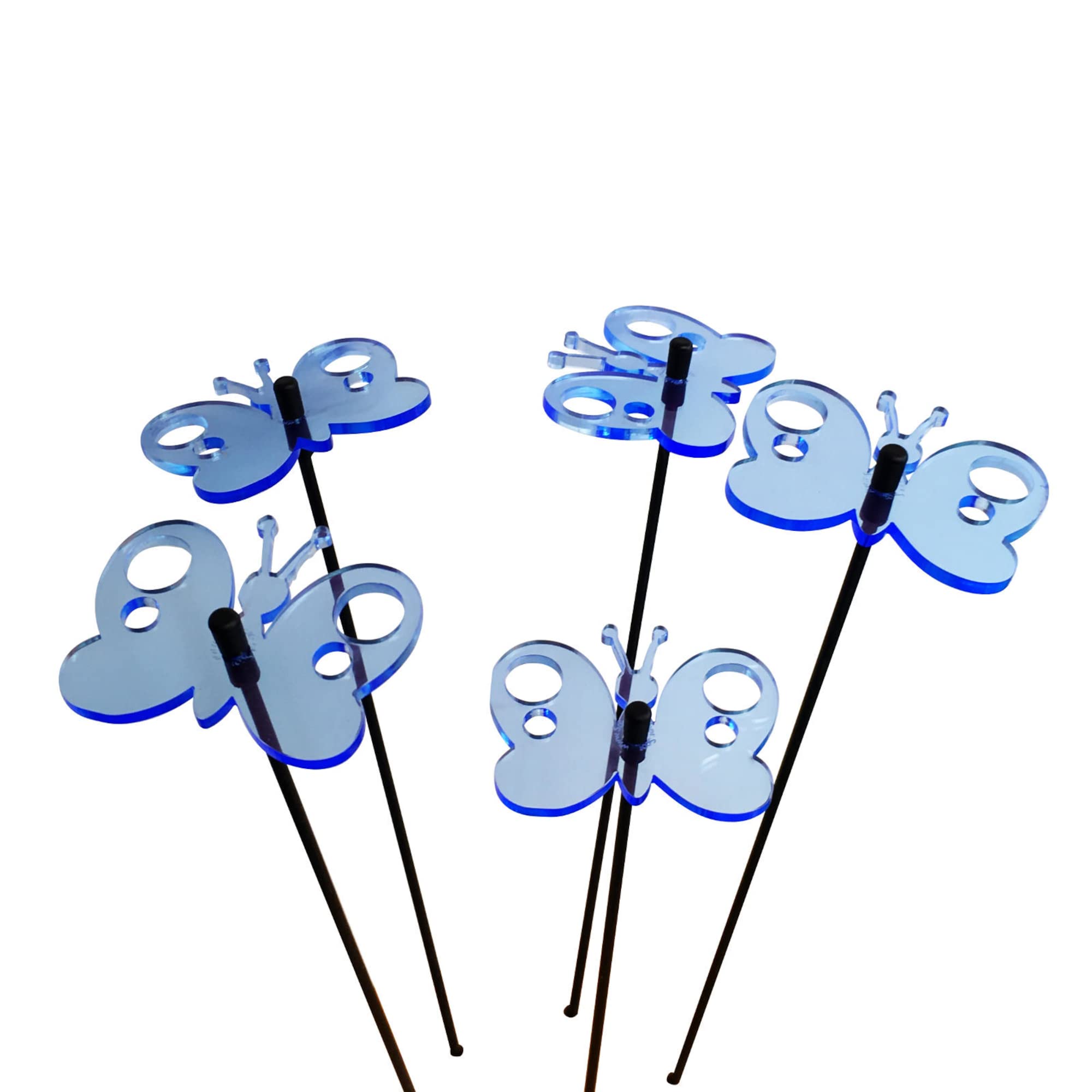 Glowing Peacock Butterfly 5 Decorative Garden Stakes Sun Catcher Garden Decor Ornaments 25cm, 10 inches high Outdoor Yard Gardeners Gift, Colour:fluorescent Blue โ image 1