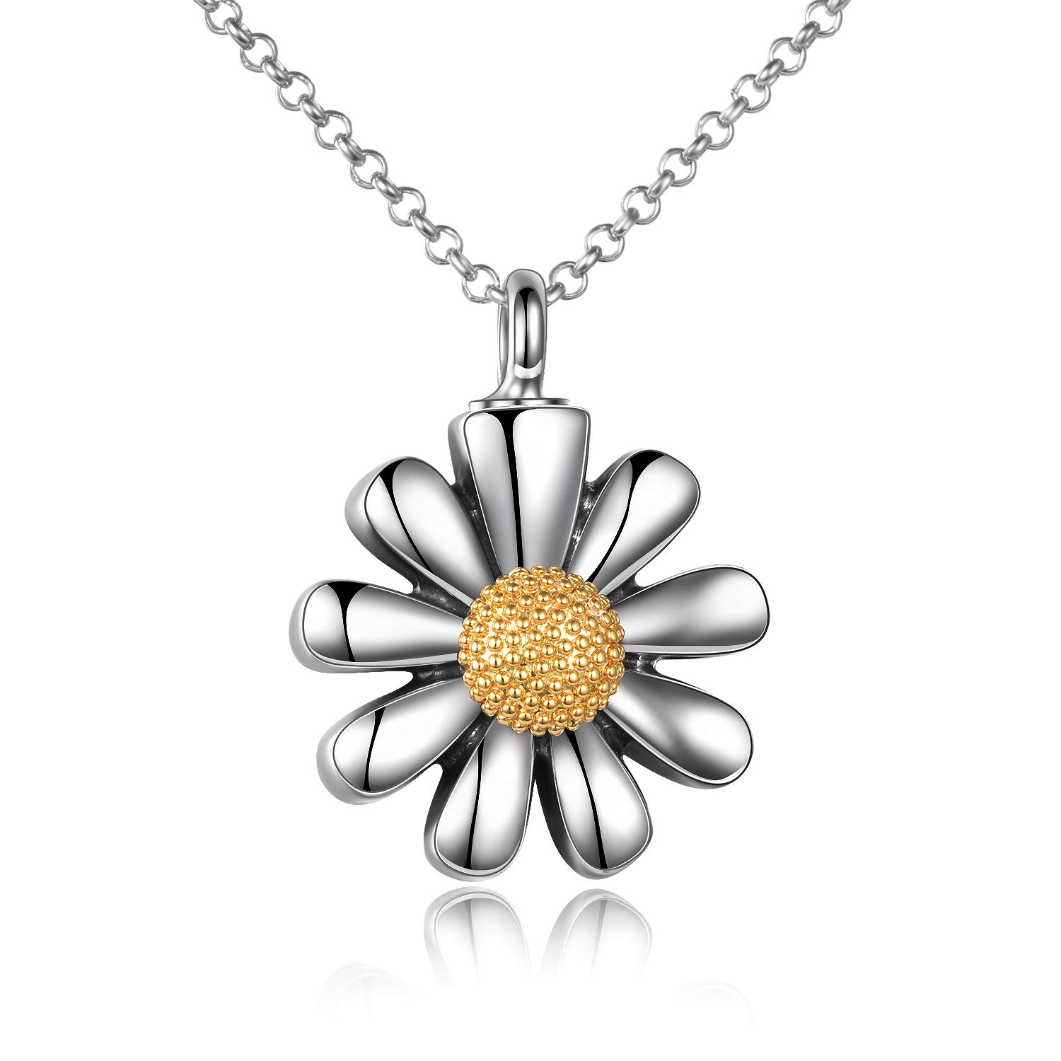 VONALA Daisy Flower Urn Necklace 925 Sterling Silver Pendant Necklace Keepsake Ashes Cremation Memorial Jewellery
