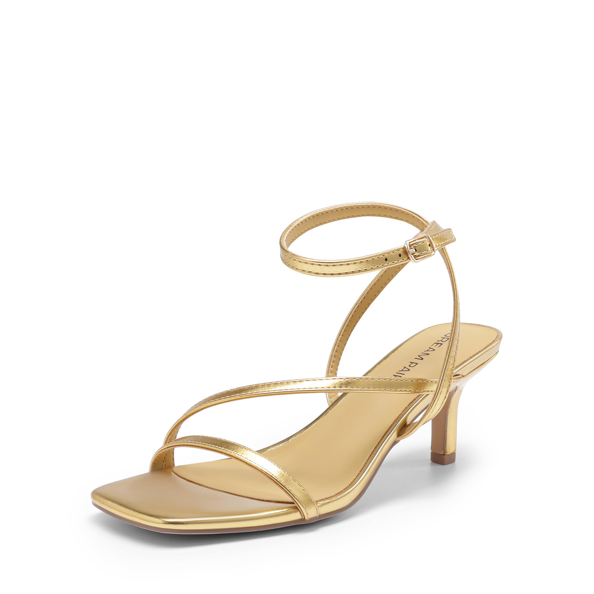Photo 1 of DREAM PAIRS Women's Low Kitten Heels Strappy Open Square Toe Ankle Strap Sexy Fashion Comfort Dress Shoes Party Heeled Sandals,Size 8.5,Gold,DWUMHS2561