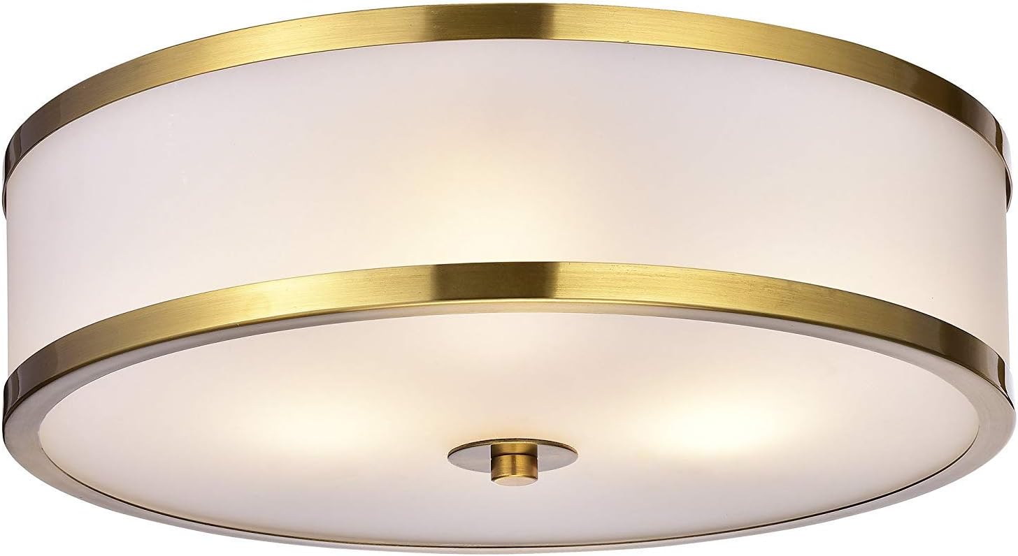 Jojospring Blanca Metallic Gold with Glass Drum Shade 3-Light Flush-Mount Fixture