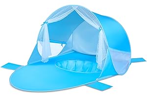 Monobeach Baby Beach Tent with Mesh Pop Up Portable Shade Pool UPF50+ UV Protection Sun Shelter for Infant with Easy Set Up Canopy