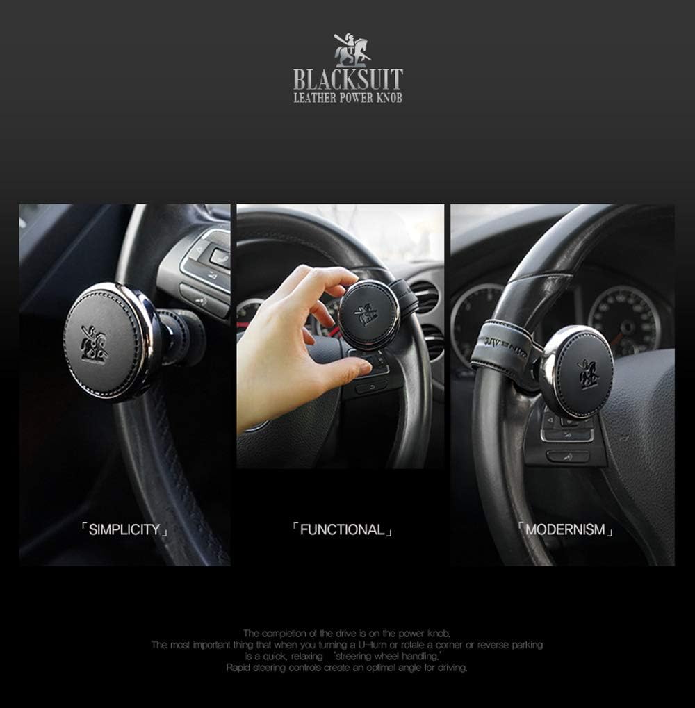 [Leather Power Knob] BLACKSUIT can be mounted on all models Vehicle Handle Spinner Power Handle Spinner Handle Car Accessories luxury Hi-quality Power Handle Steering Wheel Spinner Knob (Black): Automotive