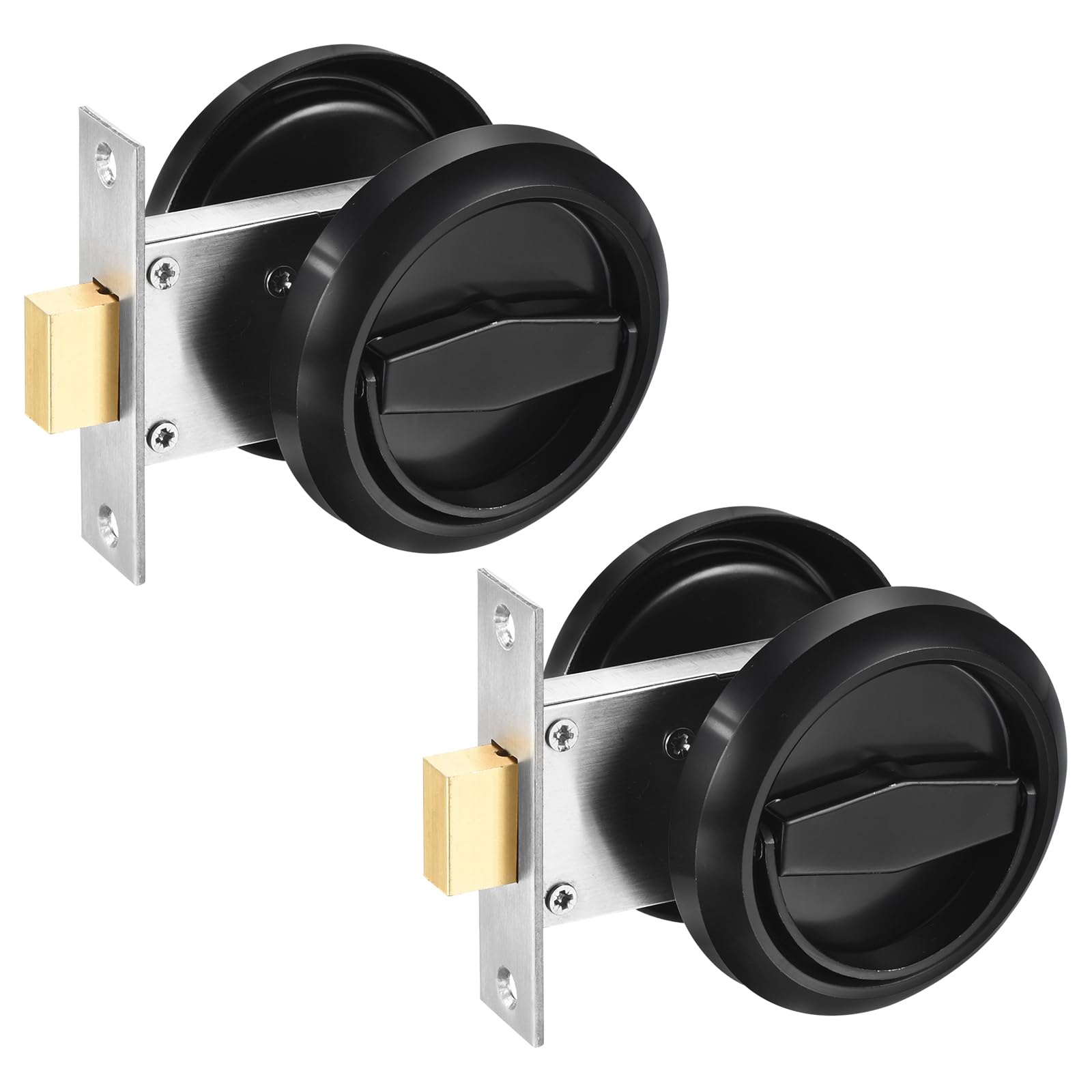 PATIKIL Round Recessed Door Lock, 2Pcs Stainless Steel 304 Hidden Recessed Cup Door Handle Furniture Pulls Latch Knob for Privacy Pocket Door Lockers, Black